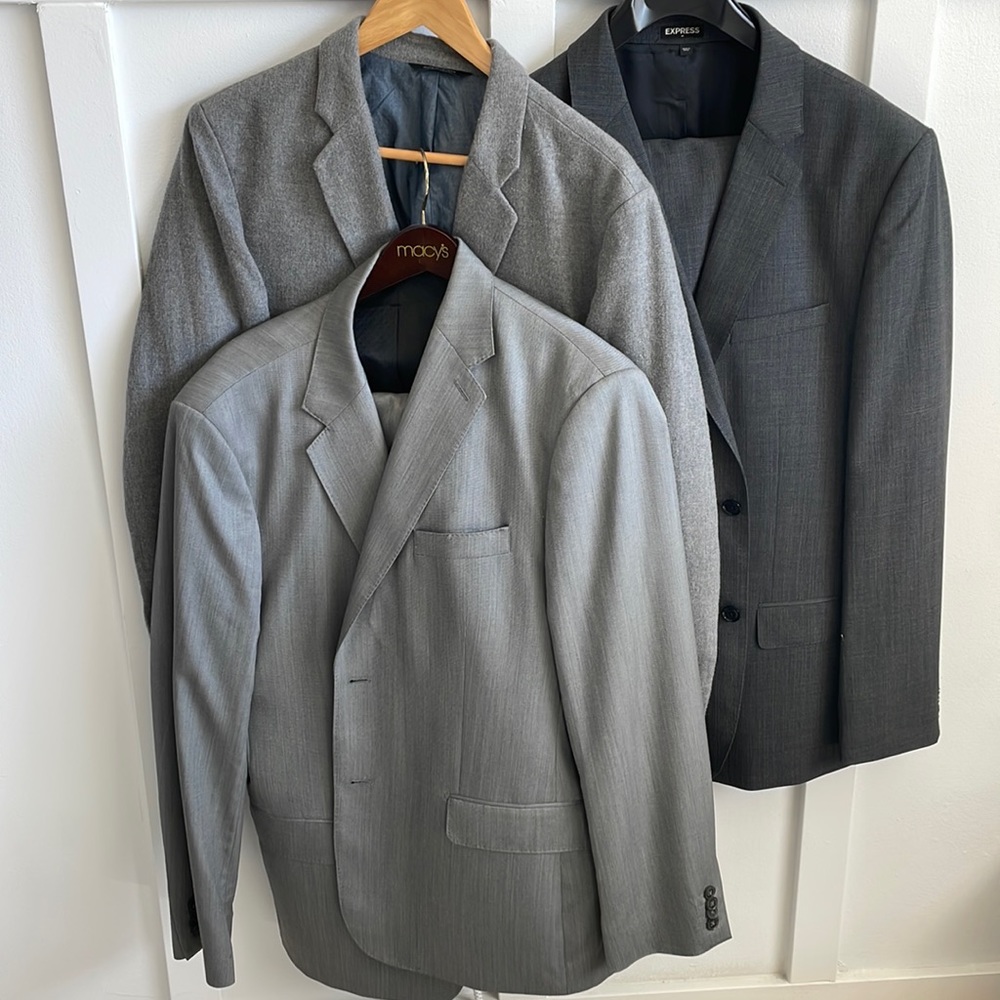 Two full suits from express and a blazer for banana republic.  Suits are 42-44